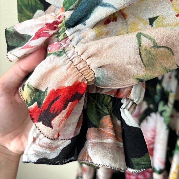 Dolce & Gabbana Silk Mixed Floral Print Long Sleeve Midi Dress - Picture 11 of 16